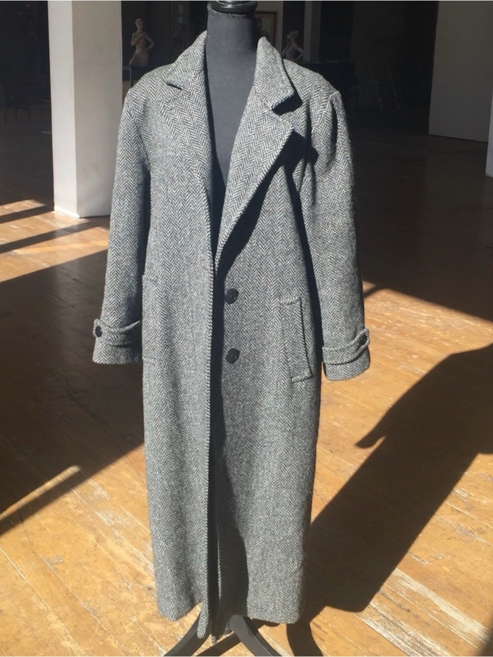 Woman’s Ann Taylor Herringbone Long Overcoat - Gray